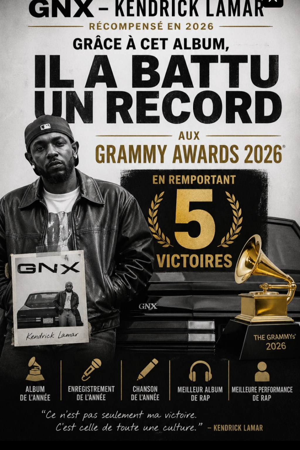 🏆 Kendrick Lamar triomphe aux Grammy Awards 2026 avec&nbsp;GNX